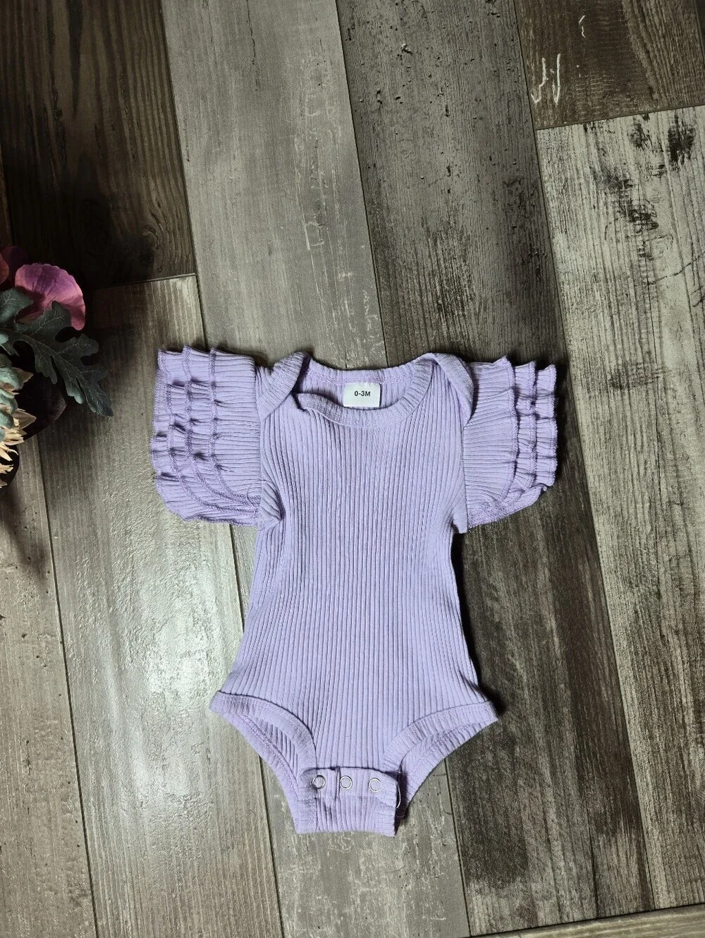 Baby Lavender Ruffled Sleeve One-Piece Bodysuit Size 0-3M NWOT